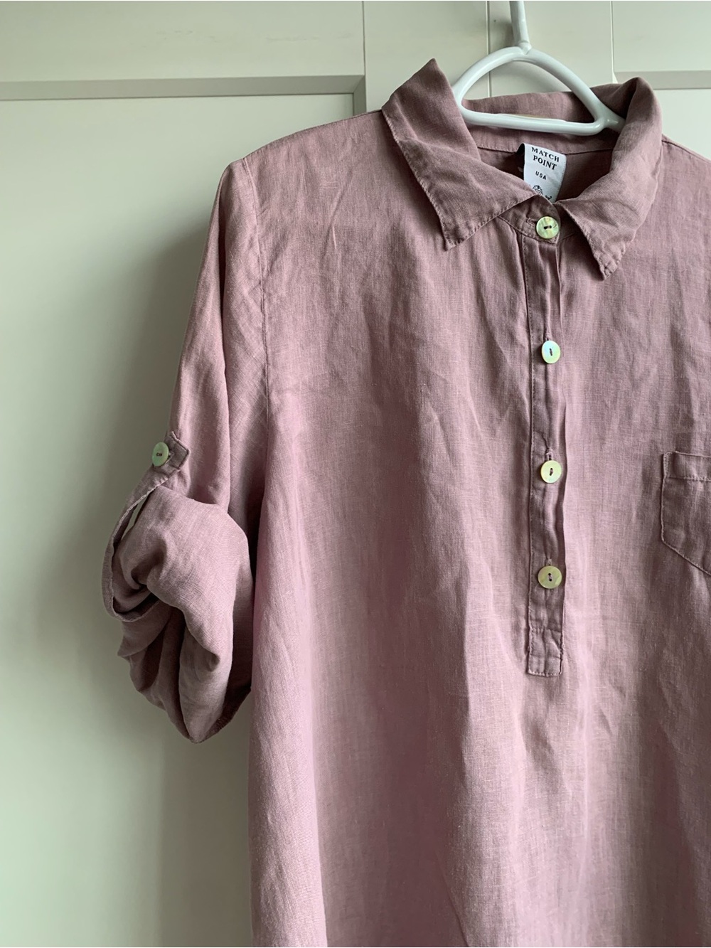 Match Point 100% Linen ¼ Button-Front Linen Tunic Size M Made in USA - Picture 4 of 11